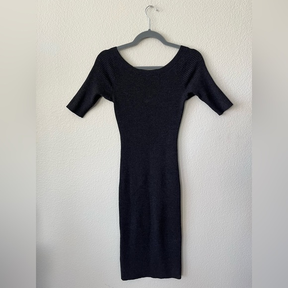 Theory Fillia Ribbed Elbow Sleeve Sweater Dress in Dark Charcoal Women's Size S - Picture 3 of 12
